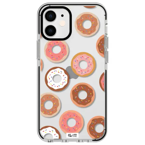 a pattern of donuts with sprinkles Apple iPhone 12 mini impact black border Case
