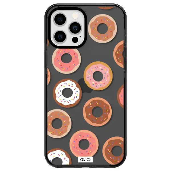 a pattern of donuts with sprinkles Apple iPhone 12 pro max impact Smoke Black Case