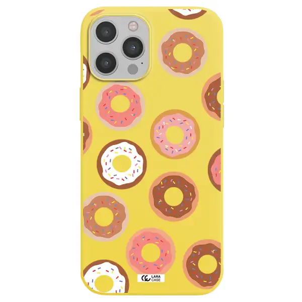a pattern of donuts with sprinkles Apple iPhone 12 pro max Silicone canary yellow Case