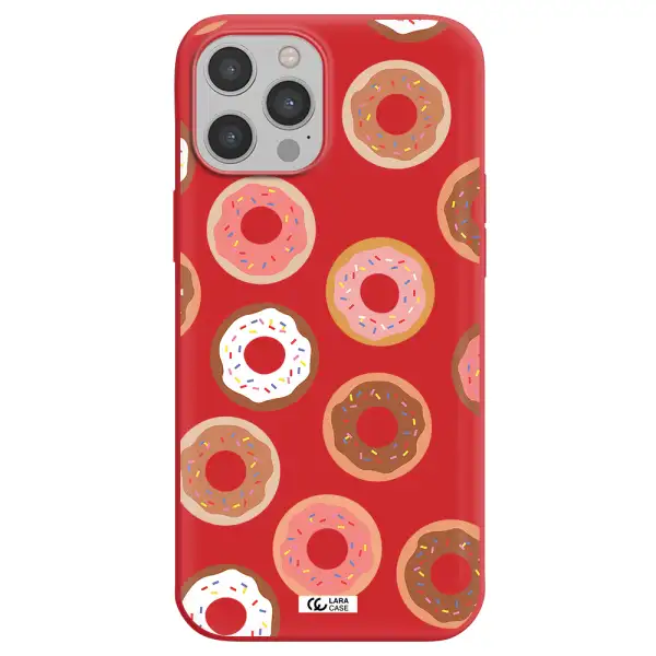 a pattern of donuts with sprinkles Apple iPhone 12 pro max Silicone Imperial Red Case
