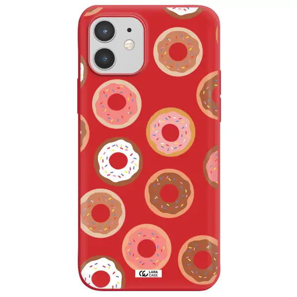 a pattern of donuts with sprinkles Apple iPhone 12 Silicone Imperial Red Case