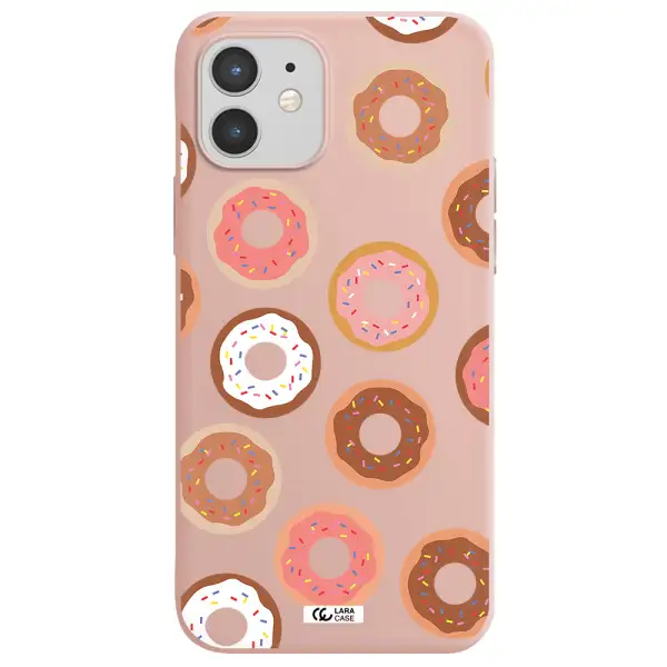 a pattern of donuts with sprinkles Apple iPhone 12 Silicone pastel pink Case