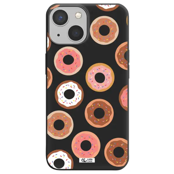 a pattern of donuts with sprinkles Apple iPhone 13 mini Silicone black Case