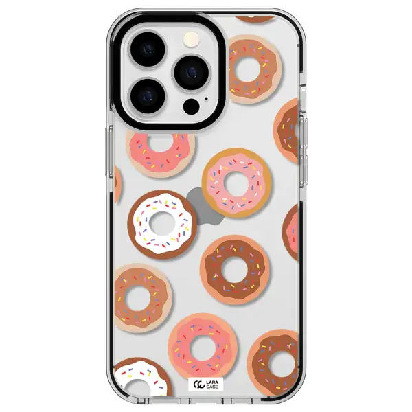 a pattern of donuts with sprinkles Apple iPhone 13 Pro impact black border Case