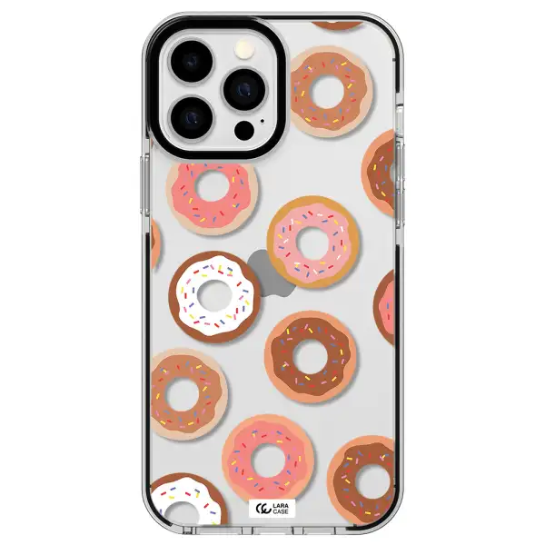 a pattern of donuts with sprinkles Apple iPhone 13 Pro Max impact black border Case