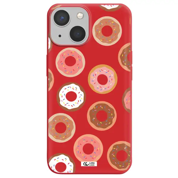 a pattern of donuts with sprinkles Apple iPhone 13 Silicone Imperial Red Case