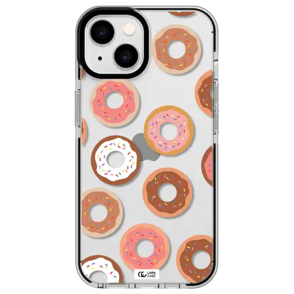 a pattern of donuts with sprinkles Apple iPhone 14 impact black border Case