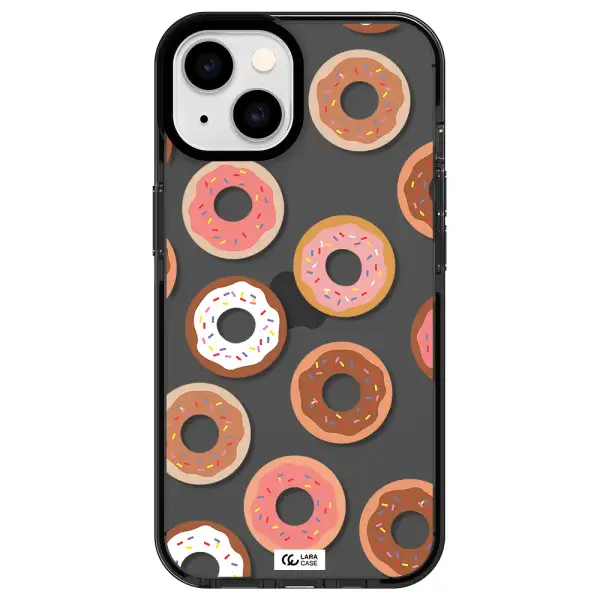 a pattern of donuts with sprinkles Apple iPhone 14 impact Smoke Black Case