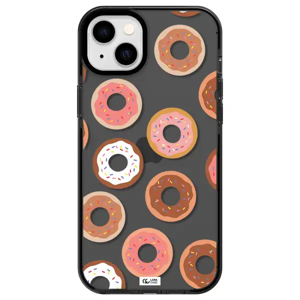 a pattern of donuts with sprinkles Apple iPhone 14 plus impact Smoke Black Case