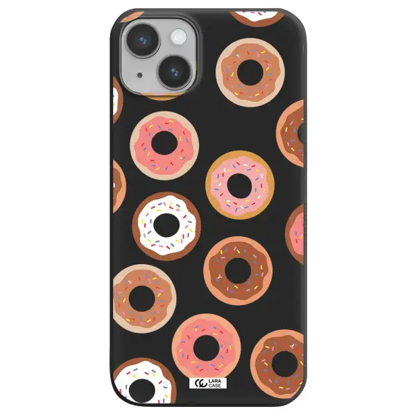 a pattern of donuts with sprinkles Apple iPhone 14 plus Silicone black Case