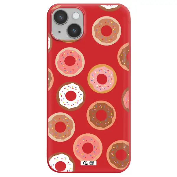 a pattern of donuts with sprinkles Apple iPhone 14 plus Silicone Imperial Red Case