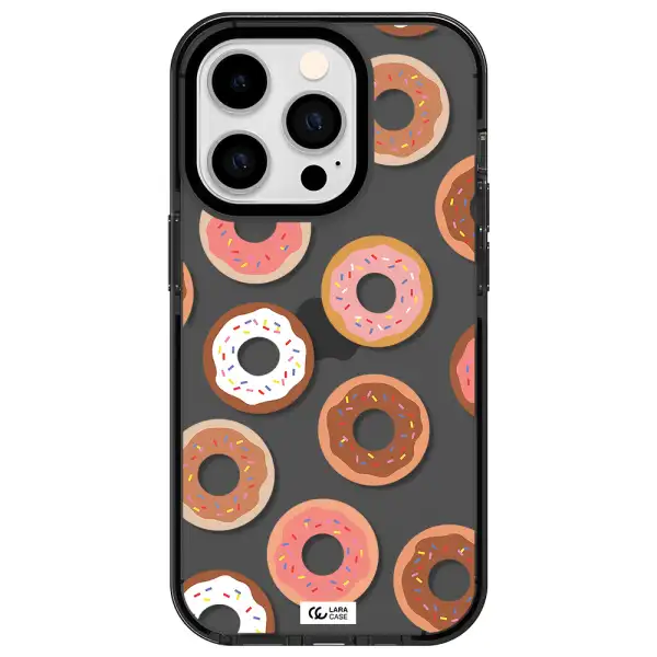 a pattern of donuts with sprinkles Apple iPhone 14 pro impact Smoke Black Case