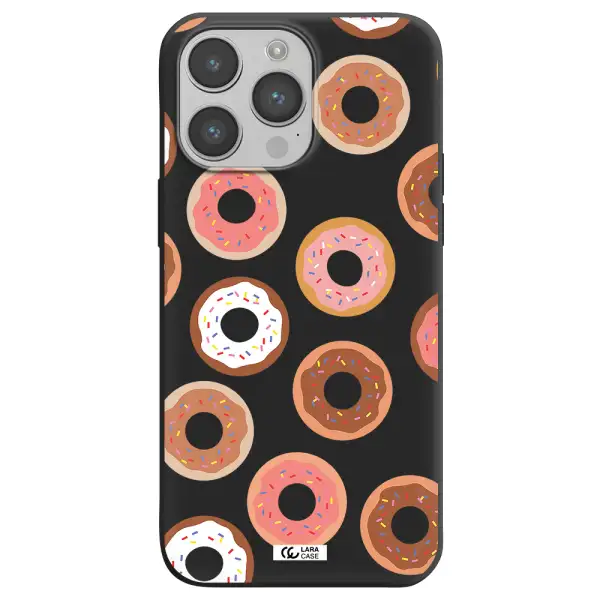 a pattern of donuts with sprinkles Apple iPhone 14 pro max Silicone black Case