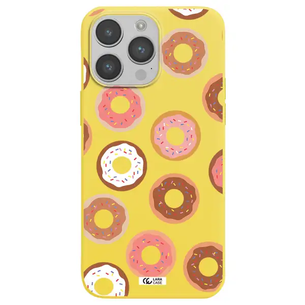 a pattern of donuts with sprinkles Apple iPhone 14 pro max Silicone canary yellow Case