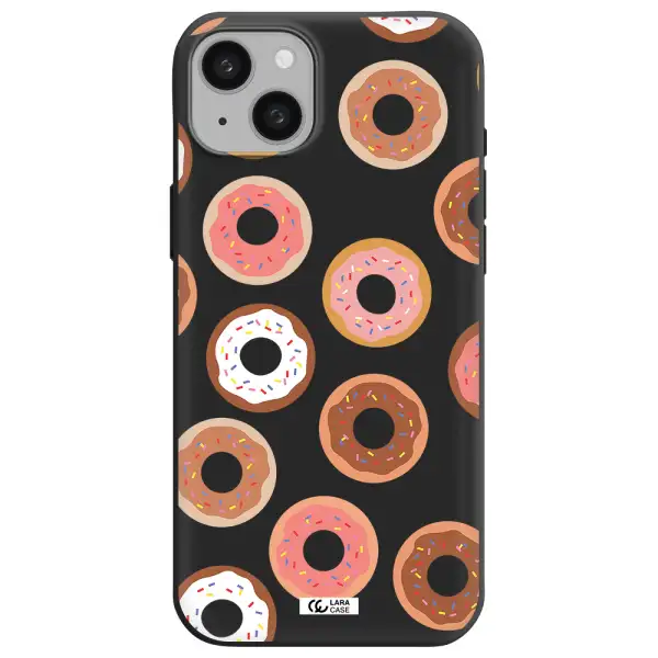 a pattern of donuts with sprinkles Apple iphone 15 plus Silicone black Case