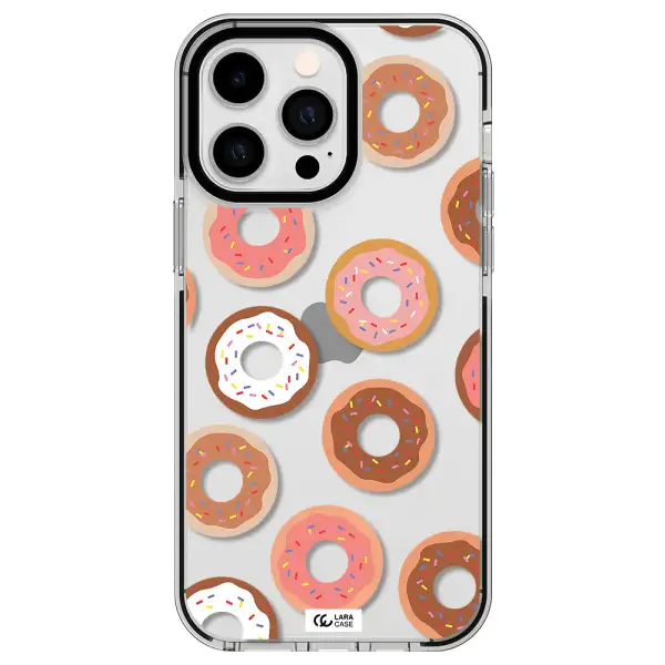 a pattern of donuts with sprinkles Apple iPhone 15 Pro impact black border Case
