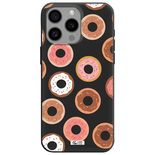 a pattern of donuts with sprinkles Apple Iphone 15 Pro max Silicone black Case