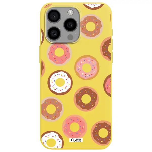 a pattern of donuts with sprinkles Apple Iphone 15 Pro max Silicone canary yellow Case