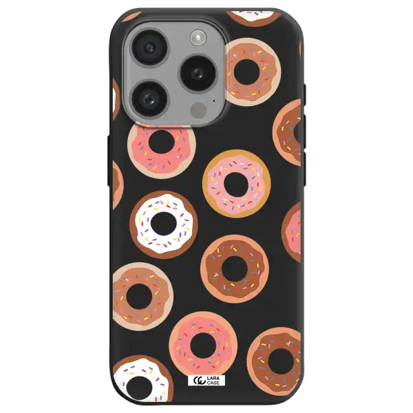 A Pattern Of Donuts With Sprinkles Apple Iphone 15 Pro Silicone Black Case