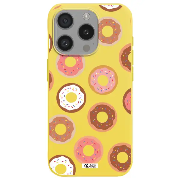 A Pattern Of Donuts With Sprinkles Apple Iphone 15 Pro Silicone Canary Yellow Case