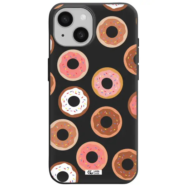 a pattern of donuts with sprinkles Apple iPhone 15 Silicone black Case