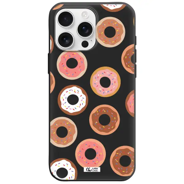A Pattern Of Donuts With Sprinkles Apple Iphone 16 Pro Max Silicone Black Case
