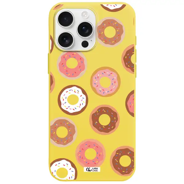 A Pattern Of Donuts With Sprinkles Apple Iphone 16 Pro Max Silicone Canary Yellow Case