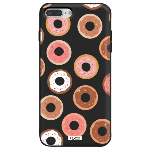 a pattern of donuts with sprinkles Apple iPhone 8 plus Silicone black Case