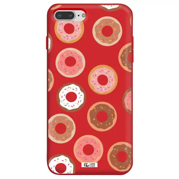 a pattern of donuts with sprinkles Apple iPhone 8 plus Silicone Imperial Red Case