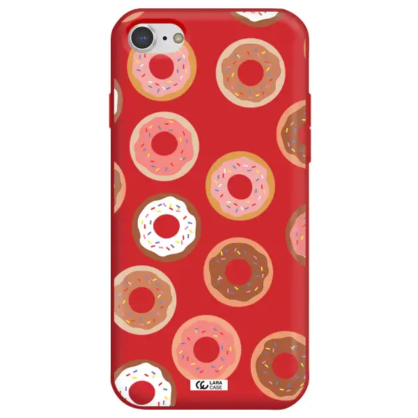 a pattern of donuts with sprinkles Apple iPhone 8 Silicone Imperial Red Case
