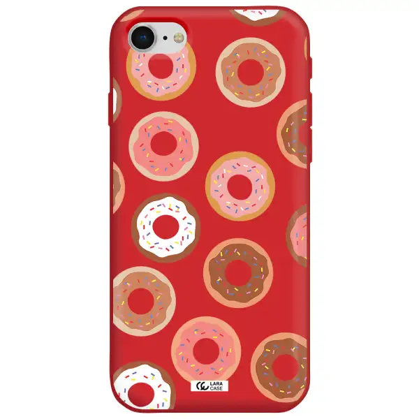a pattern of donuts with sprinkles Apple iPhone se 2020 Silicone Imperial Red Case