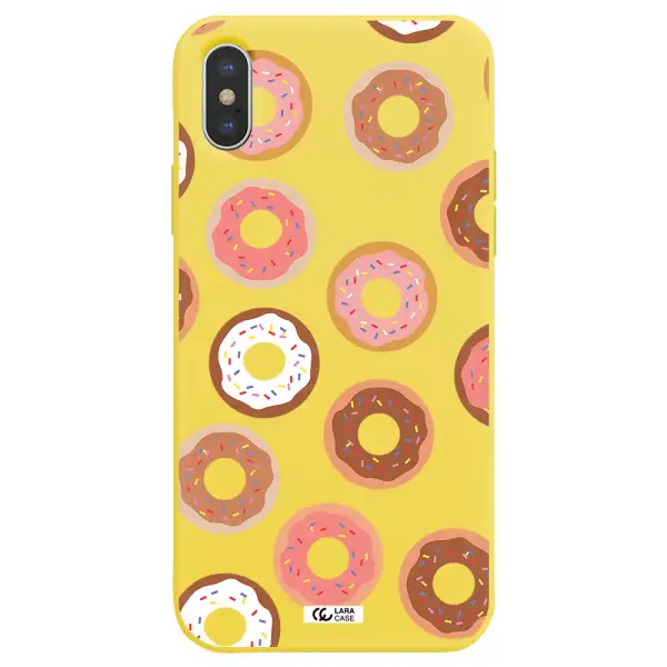 a pattern of donuts with sprinkles Apple iPhone X Silicone canary yellow Case