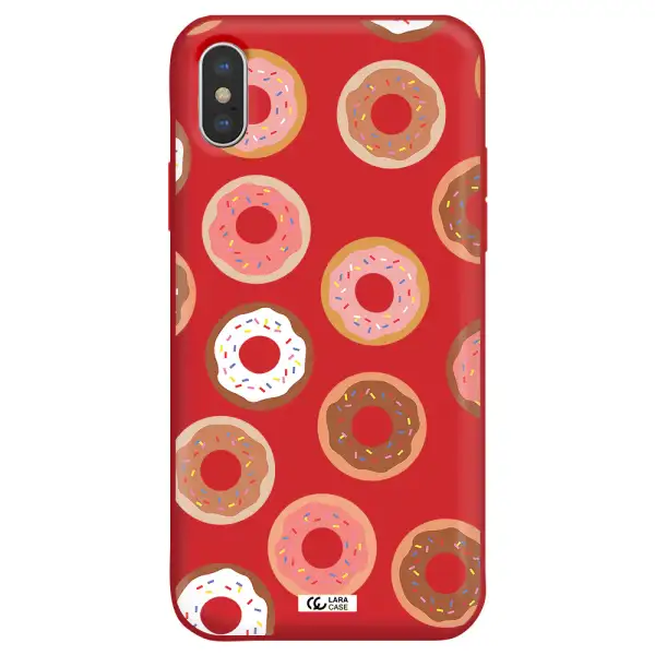 a pattern of donuts with sprinkles Apple iPhone X Silicone Imperial Red Case