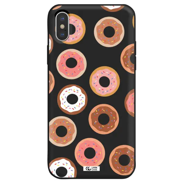 a pattern of donuts with sprinkles Apple iPhone XS Silicone black Case