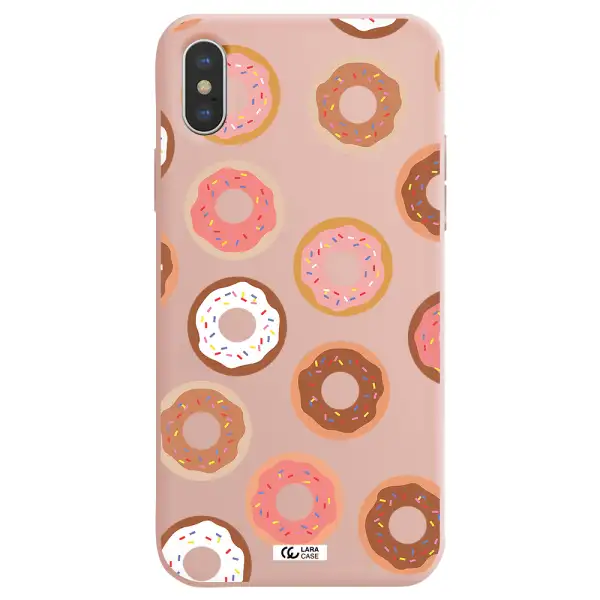 a pattern of donuts with sprinkles Apple iPhone XS Silicone pastel pink Case