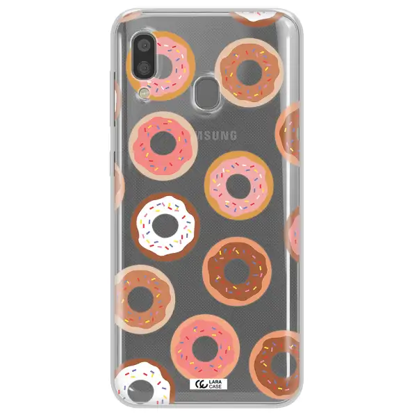 a pattern of donuts with sprinkles Samsung A20 Clear TPU Case