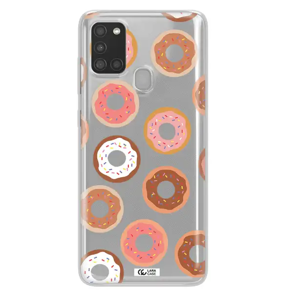 a pattern of donuts with sprinkles Samsung A21S Clear TPU Case