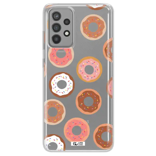 a pattern of donuts with sprinkles Samsung A72 Clear TPU Case