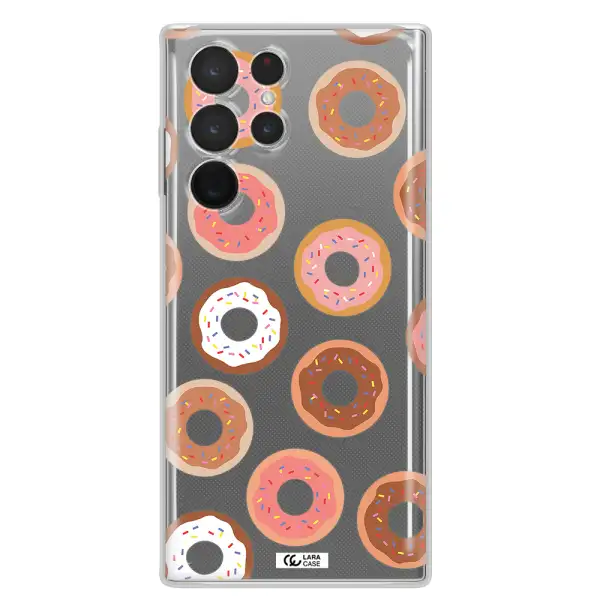 a pattern of donuts with sprinkles Samsung S 22 Ultra Clear TPU Case