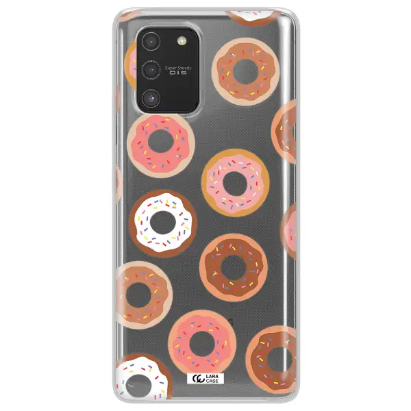 a pattern of donuts with sprinkles Samsung S10 Lite Clear TPU Case