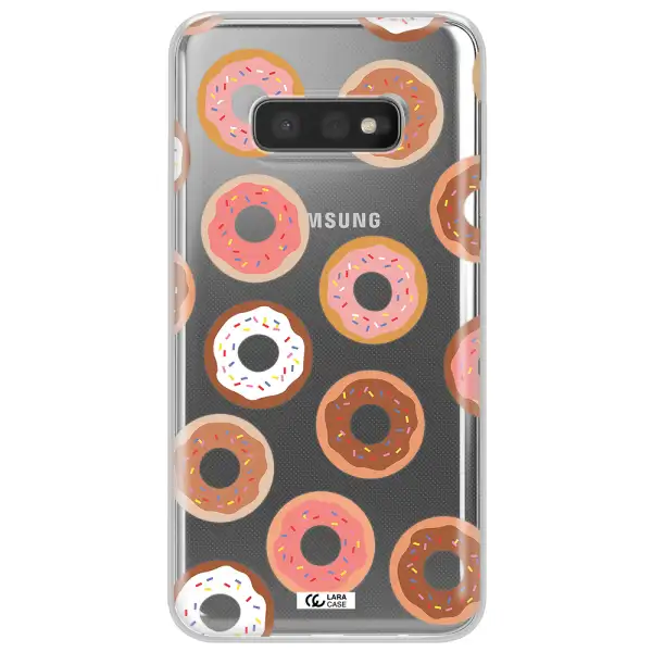 a pattern of donuts with sprinkles Samsung S10e Clear TPU Case