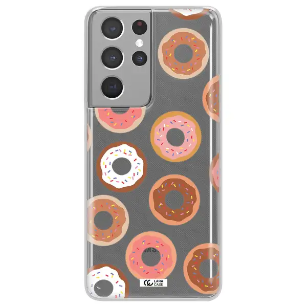 a pattern of donuts with sprinkles Samsung S21 Ultra Clear TPU Case