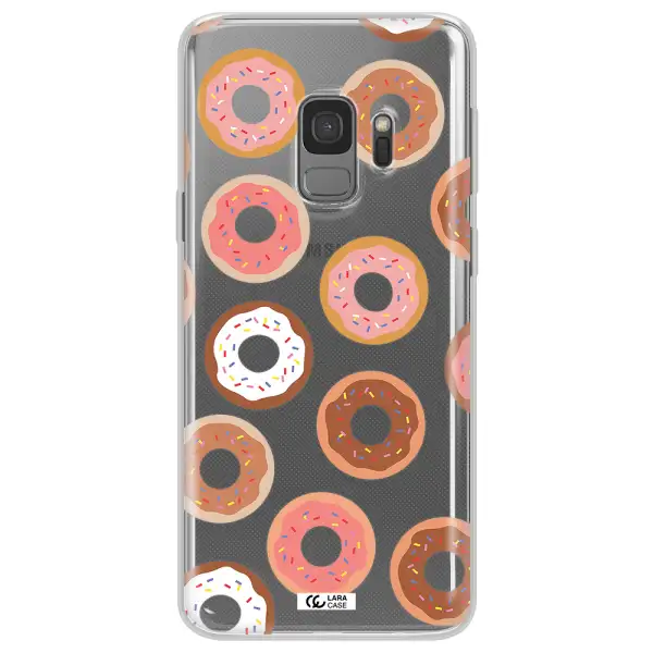 a pattern of donuts with sprinkles Samsung S9 Clear TPU Case