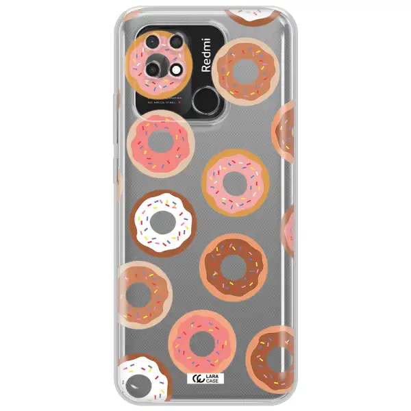 a pattern of donuts with sprinkles Xiaomi Redmi 10C Clear TPU Case