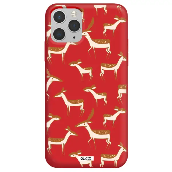 a pattern of deer and fawns Apple iPhone 11 pro max Silicone Imperial Red Case