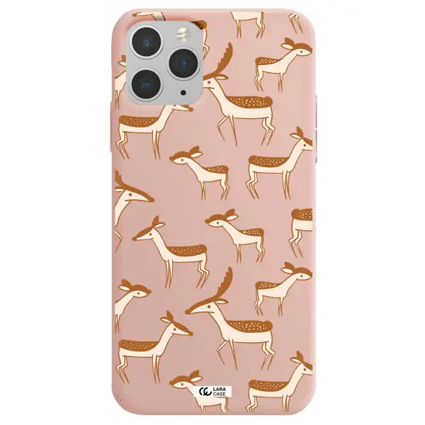 a pattern of deer and fawns Apple iPhone 11 pro max Silicone pastel pink Case