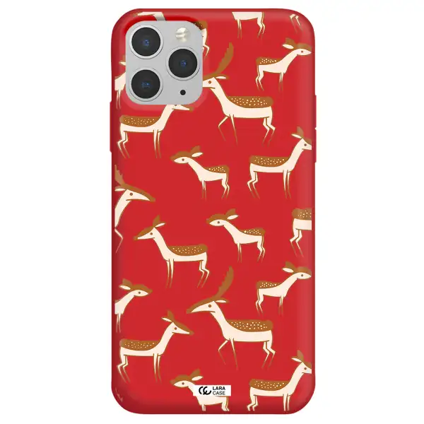 a pattern of deer and fawns Apple iPhone 11 pro Silicone Imperial Red Case