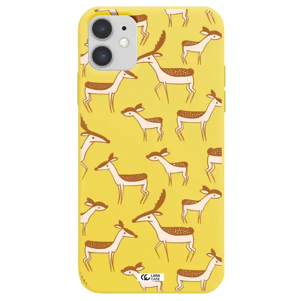 a pattern of deer and fawns Apple iPhone 11 Silicone canary yellow Case