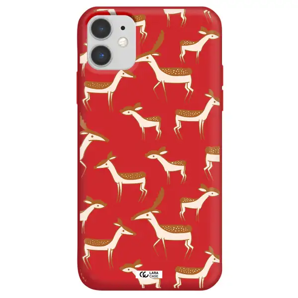 a pattern of deer and fawns Apple iPhone 11 Silicone Imperial Red Case