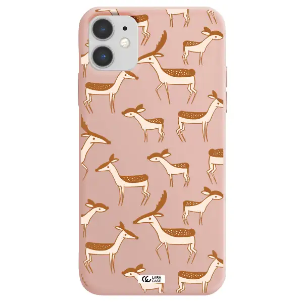 a pattern of deer and fawns Apple iPhone 11 Silicone pastel pink Case